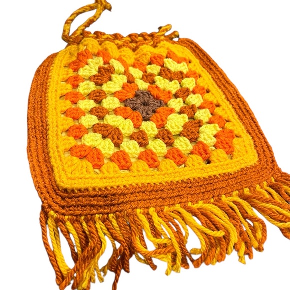 Vintage handcrafted Crochet Multicolored drawstring Bag - Picture 2 of 10